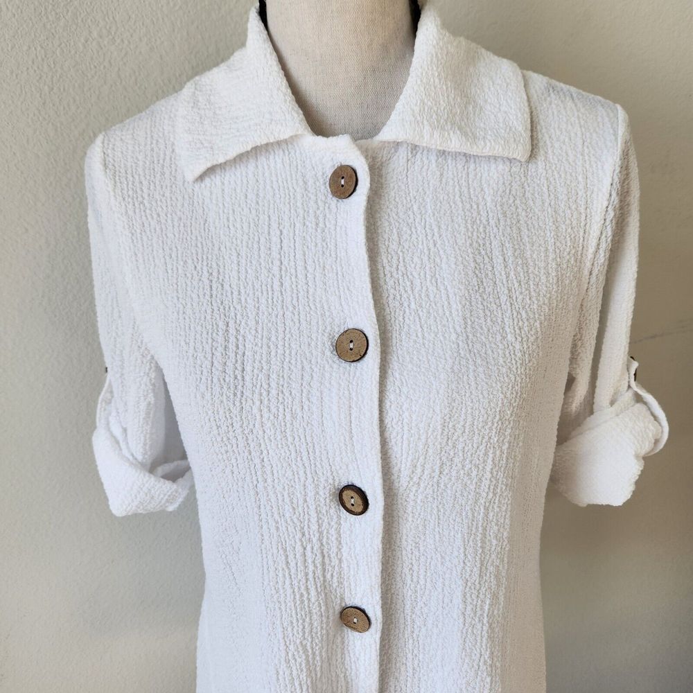 Peck & Peck‎ Womens Small Summer Beach Button Up White Blouse - Picture 4 of 13